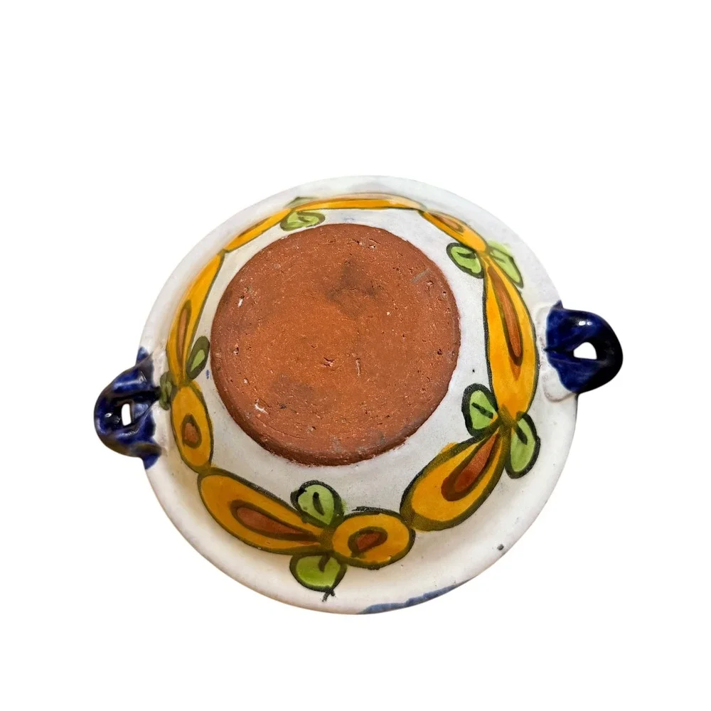 Moctezuma Mexican Folk Art Pottery Sunflower Calla Lily Bowl and Lidded Dish Set